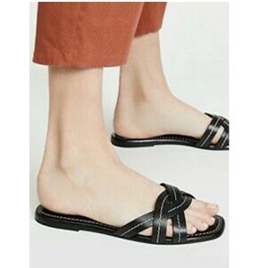 • Veronica Beard • Maili Flat Leather Slide Sandals Black 37.5 Women’s Summer